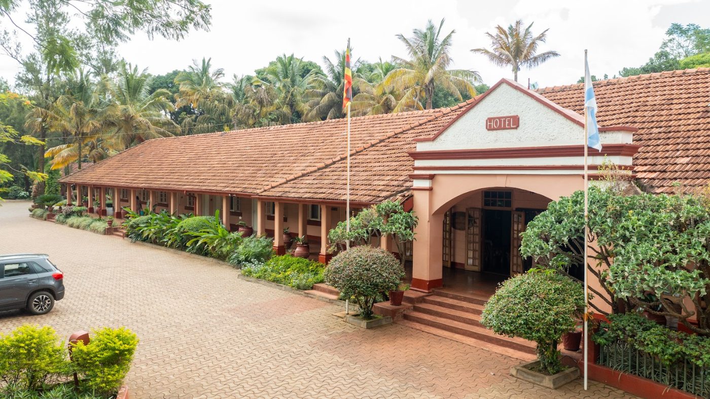 The gabled entrance of Masindi Hotel