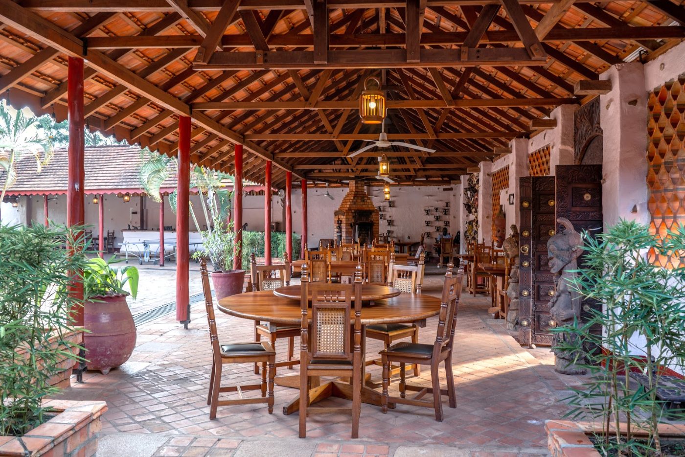 The covered terrace at Masindi Hotel, laid for dining