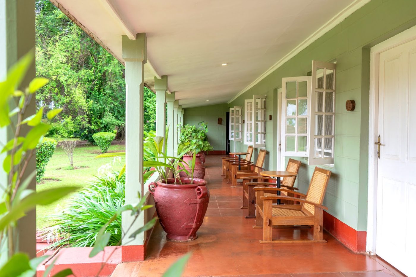 A veranda facing the gardens at Masindi Hotel