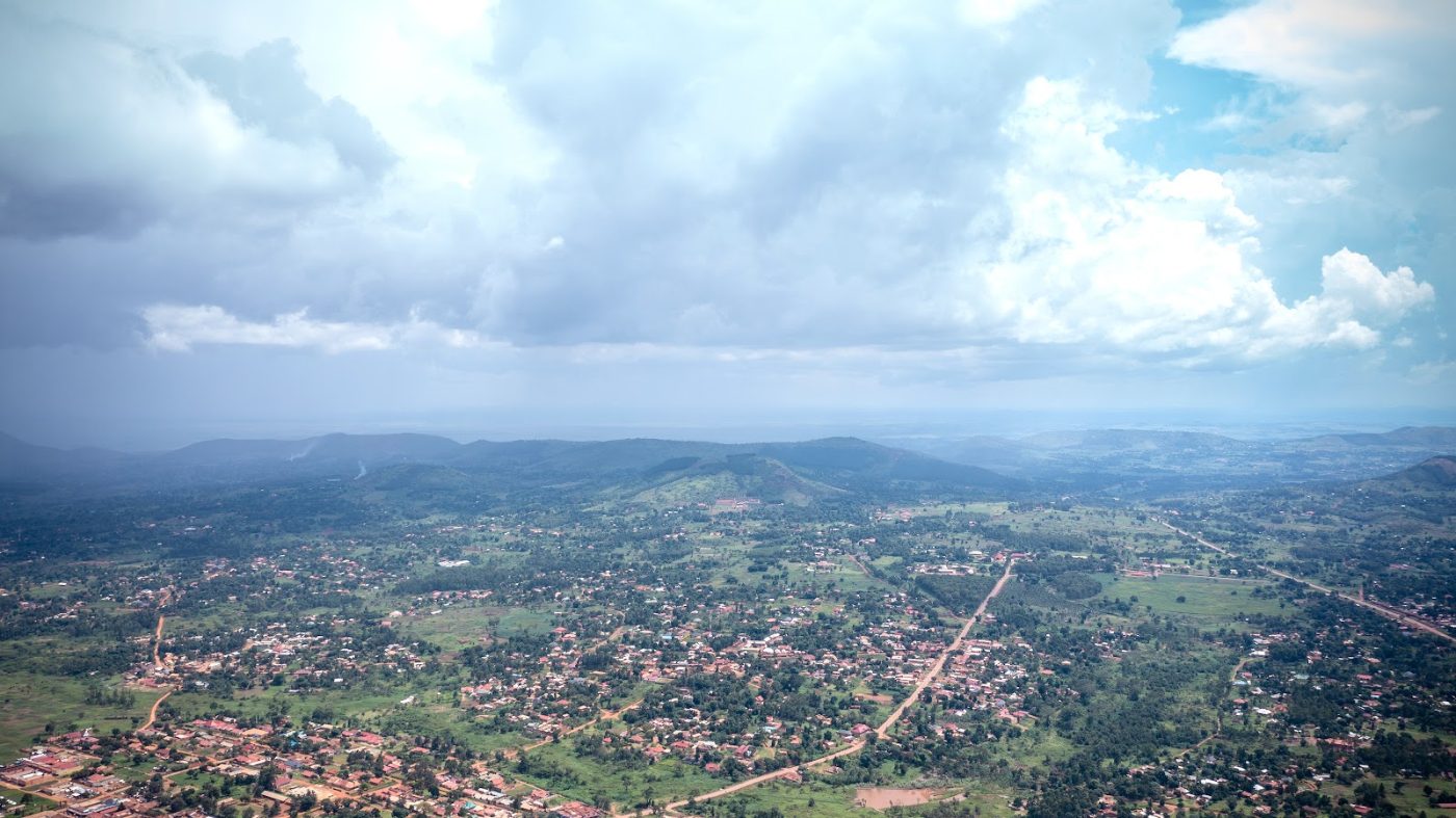 Masindi town and the hills beyond, seen from the air